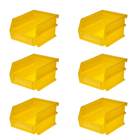 Triton Products 5-3/8 in. L x 4-1/8 in. W x 3 in. H Yellow Stacking, Hanging, Interlocking Polypropylene Bins, 6 CT