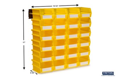 Image showing  Wall Storage Unit with (24) 5-3/8 in. L x 4-1/8 in. W x 3 in. H Yellow Interlocking Bins & Wall Mount Rails