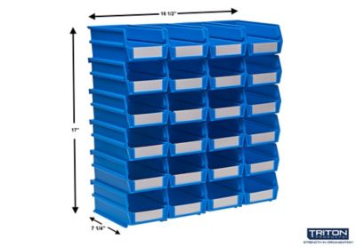 Image showing  Stacking, Hanging and Interlocking Polypropylene Bins, 7-3/8 in. x 4-1/8 in. x 3 in., Blue, 24-Pack