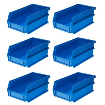 Triton Products 7-3/8 in. x 4-1/8 in. x 3 in. Stacking, Hanging, Interlocking Polypropylene Bins, Blue, 6-Pack