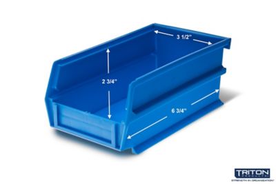 Image showing  7-3/8 in. x 4-1/8 in. x 3 in. Stacking, Hanging, Interlocking Polypropylene Bins, Blue, 6-Pack