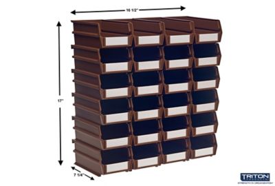 Image showing  Stacking, Hanging and Interlocking Polypropylene Bins, 7-3/8 in. x 4-1/8 in. x 3 in., Brown, 24-Pack
