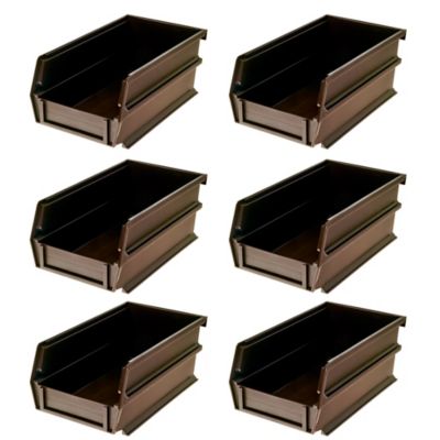 Triton Products 7-3/8 in. L x 4-1/8 in. W x 3 in. H Brown Stacking, Hanging, Interlocking Polypropylene Bins, 6 CT