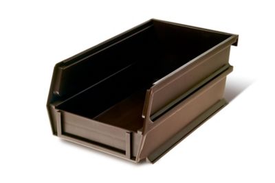 Image showing  Stacking, Hanging and Interlocking Polypropylene Bins, 7-3/8 in. x 4-1/8 in. x 3 in., Brown, 6-Pack