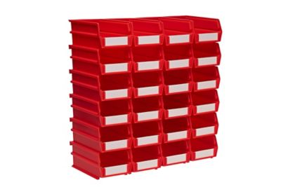 Triton Products 7-3/8 in. L x 4-1/8 in. W x 3 in. H Red Stacking, Hanging, Interlocking Polypropylene Bins, 24 CT