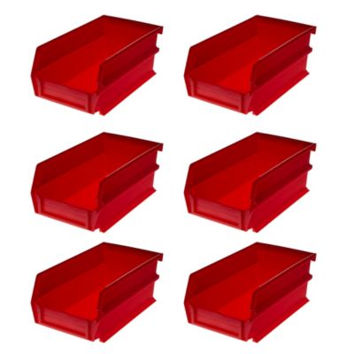 Triton Products 7-3/8 in. L x 4-1/8 in. W x 3 in. H Red Stacking, Hanging, Interlocking Polypropylene Bins, 6 CT