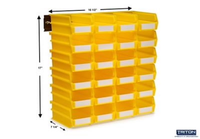 Image showing  Wall Storage Unit with (24) 7-3/8 in. L x 4-1/8 in. W x 3 in. H Yellow Interlocking Bins & Wall Mount Rails