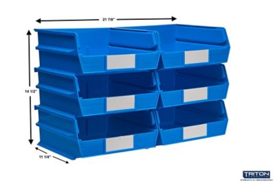 Image showing  10-7/8 in. L x 11 in. W x 5 in. H Blue Stacking, Hanging, Interlocking Polypropylene Bins, 6 CT