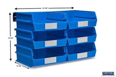 Image showing  Wall Storage Unit with (6) 10-7/8 in. L x 11 in. W x 5 in. H Blue Interlocking Bins & Wall Mount Rails