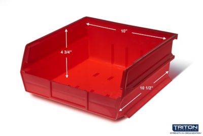 Image showing  10-7/8 in. x 11 in. x 5 in. Stacking, Hanging, Interlocking Polypropylene Bins, Red, 6-Pack