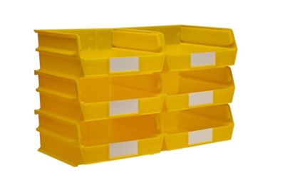 Triton Products 10-7/8 in. L x 11 in. W x 5 in. H Yellow Stacking, Hanging, Interlocking Polypropylene Bins, 6 CT