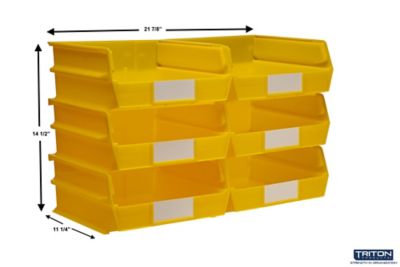 Image showing  10-7/8 in. L x 11 in. W x 5 in. H Yellow Stacking, Hanging, Interlocking Polypropylene Bins, 6 CT