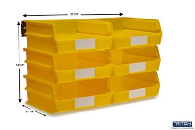 Image showing  Wall Storage Unit with (6) 10-7/8 in. L x 11 in. W x 5 in. H Yellow Interlocking Bins & Wall Mount Rails