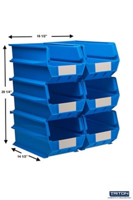 Image showing  14-3/4 in. L x 8-1/4 in. W x 7 in. H Blue Stacking, Hanging, Interlocking Polypropylene Bins, 6 CT