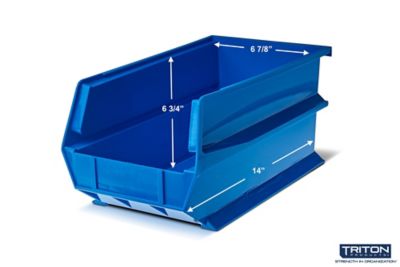Image showing  14-3/4 in. L x 8-1/4 in. W x 7 in. H Blue Stacking, Hanging, Interlocking Polypropylene Bins, 6 CT