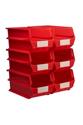 Triton Products 14-3/4 in. L x 8-1/4 in. W x 7 in. H Red Stacking, Hanging, Interlocking Polypropylene Bins, 6 CT