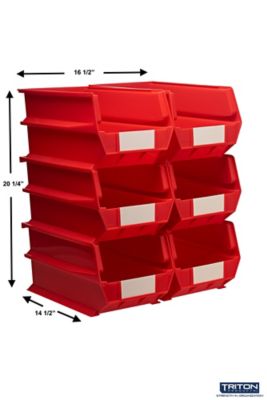 Image showing  Stacking, Hanging and Interlocking Polypropylene Bins, 14-3/4 in. x 8-1/4 in. x 7 in., Red, 6-Pack