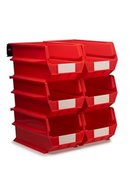 Triton Products Wall Storage Unit with (6) 14-3/4 in. L x 8-1/4 in. W x 7 in. H Red Interlocking Bins & Wall Mount Rails