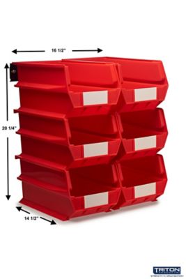 Image showing  Wall Storage Unit with (6) 14-3/4 in. L x 8-1/4 in. W x 7 in. H Red Interlocking Bins & Wall Mount Rails