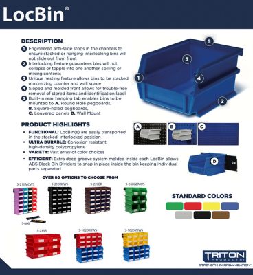 Image showing 5 th Triton Products Wall Storage Unit with (6) 14-3/4 L x 8-1/4 W x 7in. H Red Interlocking Bins & Wall Mount Rails