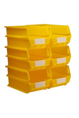 Triton Products 14-3/4 in. L x 8-1/4 in. W x 7 in. H Yellow Stacking, Hanging, Interlocking Polypropylene Bins, 6 CT