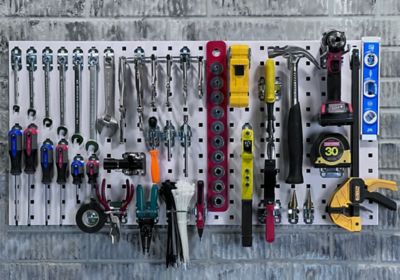 Image showing  18 in. x 36 in. x 9/16 in. White Epoxy Tool Pegboard, 18 ga. Steel Square Hole Pegboards