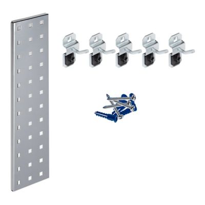 Triton Products 18 in. x 4.5 in. Steel Square Hole Key Pegboard with 6 pc. LocHook Assortment, Silver, LBS18K-SLV