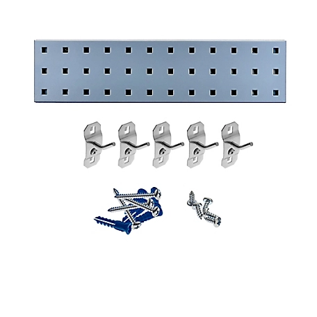 Triton Products 18 in. x 4.5 in. Steel Square Hole Key Pegboard with 6 pc. LocHook Assortment, Silver