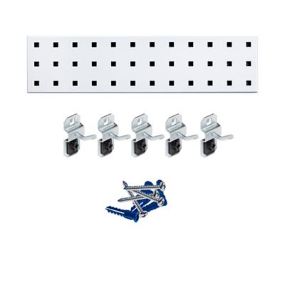Triton Products 18 in. x 4.5 in. Steel Square Hole Key Pegboard with 6 pc. LocHook Assortment, White, LBS18K-WHT