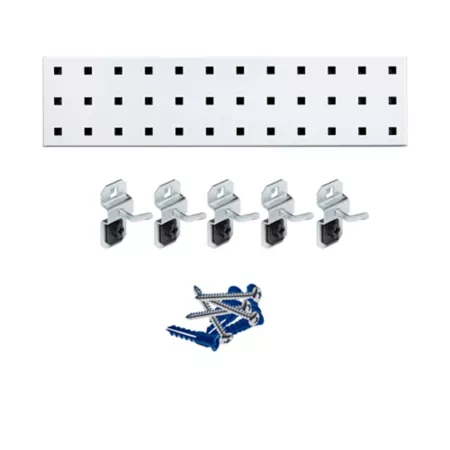 Triton Products 18 in x 4.5 in Steel Square Hole Keyed Pegboard with 6 Pieces LocHook Assortment White LBS18K-WHT Pegboards