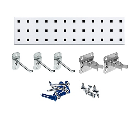 Triton Products White Tool Pegboard Kit, (1) 18 x 4.5 in. 18 Gauge Steel Square Hole Pegboard and 5 pc. LocHook Assortment