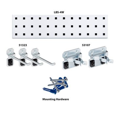 Image showing  White Pegboard Kit, (1) 18 x 4.5in. 18 Gauge Steel Square Hole Pegboard & 5 pc. LocHook Assortment, LBS18T-WHT