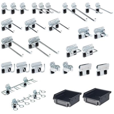 Triton Products 30 pc. Zinc Plated Steel Hook & Bin Assortment for LocBoard, 28 Asst Hooks & 2 Bins