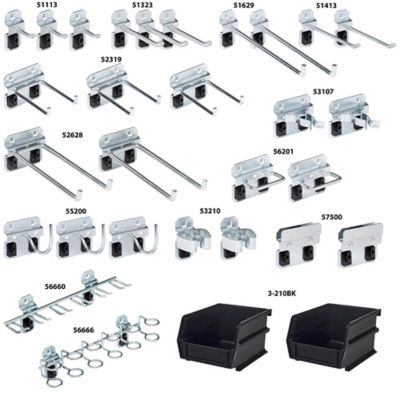 Image showing  30 pc. Zinc Plated Steel Hook & Bin Assortment for LocBoard, 28 Asst Hooks & 2 Bins