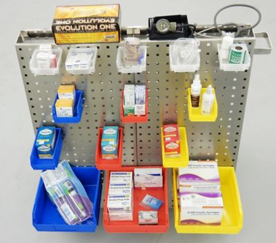 Image showing  36-3/4 in. x 39-1/4 in. x 21-1/4 in. Stainless Steel Frame Tool Cart, Tray, Stainless LocBoard, Neoprene Casters