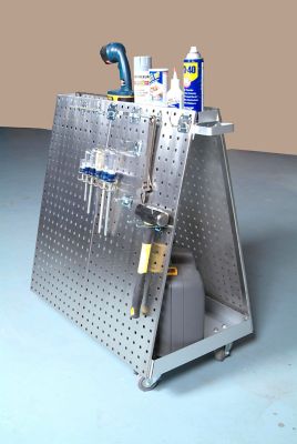 Image showing  36-3/4 in. x 39-1/4 in. x 21-1/4 in. Stainless Steel Frame Tool Cart, 60 pc. LocHook Asst., 3 Hanging Bins