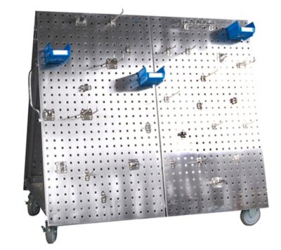 Triton Products 48 in. x 46 in. x 26-5/8 in. Stainless Steel Frame Tool Cart, Tray, 66 pc. LocHook Assist, 6 Hanging Bins