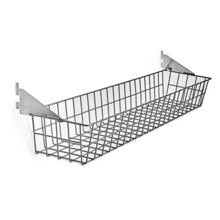 Triton Products 31 in x 4 in x 6 1/2 in Gray Epoxy Coated Steel Wire Basket with Locking Hanging Brackets 20 Gauge Steel Mounted Garage Shelves