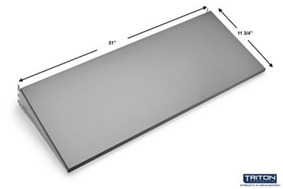 Image showing  31 in. x 5/8 in. x 11-3/4 in. Gray Epoxy Coated Steel Shelf with Lock-On Hanging Brackets, 20 Gauge Steel