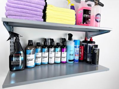 Image showing  31 in. x 5/8 in. x 11-3/4 in. Gray Epoxy Coated Steel Shelf with Lock-On Hanging Brackets, 20 Gauge Steel