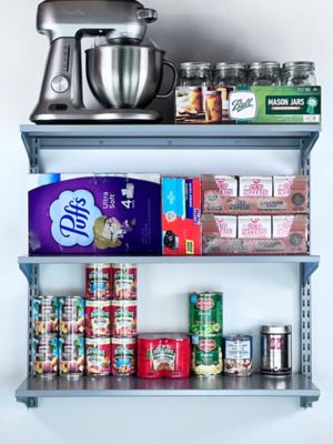 Image showing  31 in. x 5/8 in. x 11-3/4 in. Gray Epoxy Coated Steel Shelf with Lock-On Hanging Brackets, 20 Gauge Steel