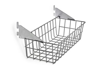 Triton Products 15 in. x 4 in. x 6-1/2 in. Gray Epoxy Coated Steel Wire Basket with Lock-On Hanging Brackets, 20 Gauge Steel