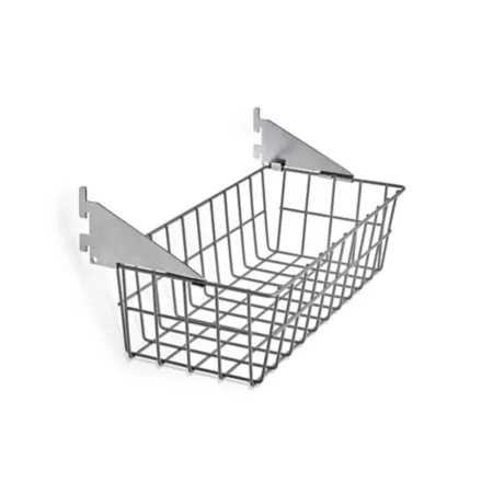 Triton Products 15 in x 4 in x 6 1/2 in Epoxy Coated 20 Gauge Steel Wire Basket with Locking Hanging Brackets Gray Mounted Garage Shelves