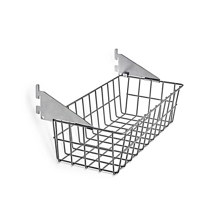 Triton Products 15 in. x 4 in. x 6-1/2 in. Gray Epoxy Coated Steel Wire Basket with Lock-On Hanging Brackets, 20 Gauge Steel
