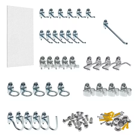 Triton Products 24" x 42" Heavy Duty Ready Made Fiberboard Pegboard Kit with 36 Pieces Latch Hook Assortment White PEG36-WHT Pegboards