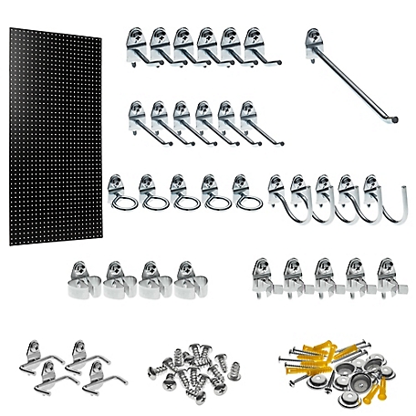 Triton Products 24 x 48 in. Tempered Wood Heavy-Duty Round Hole Pegboards, 36 pc. Locking Hooks, Black, TPB-36BKH-KIT