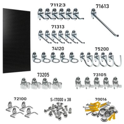 Image showing  24 x 48 in. Tempered Wood Heavy-Duty Round Hole Pegboards, 36 pc. Locking Hooks, Black, TPB-36BKH-KIT
