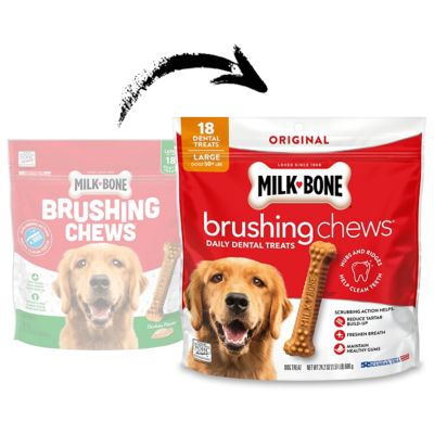 Image showing  Brushing Chews Daily Dental Dog Treats, Large, 24.2 oz. Bag, 18 Bones Per Bag