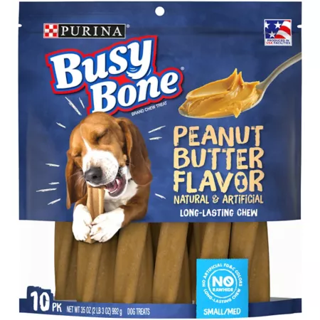 Purina Busy Bone Chew for Small/Medium Breed Adult Dogs Peanut Butter Flavor Dog Bones Rawhide & Rawhide Alternative