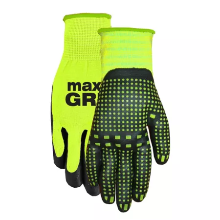 Midwest Gloves Unisex High Visibility Nylon MAX Grip Work Gloves 15 Gauge Lined Nitrile Coated Puncture Resistant 1 Pair Gardening Gloves